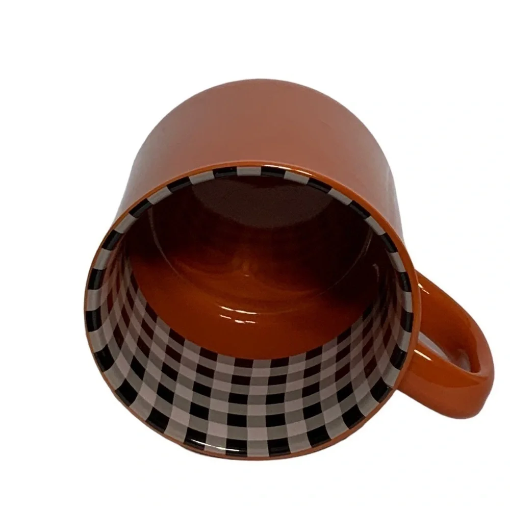 Autumn Pumpkin Spice Mug Harvest Orange Gingham Plaid Check Novelty Quote